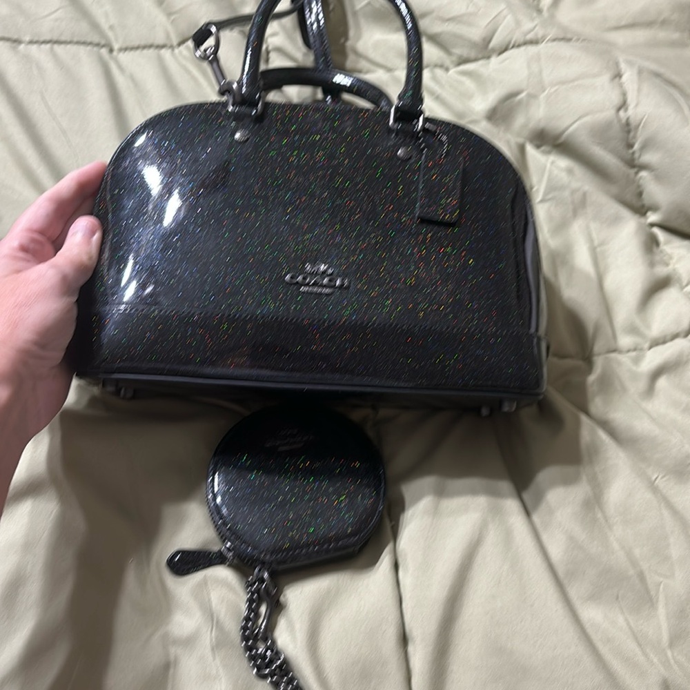 Coach black glitter patent purse with matching coin purse Sierra style